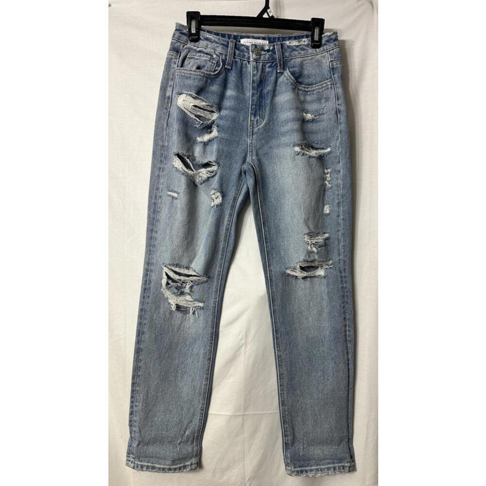 NWT Flying Monkey Black Label Womens Light Wash Distressed Jeans Denim Size 25